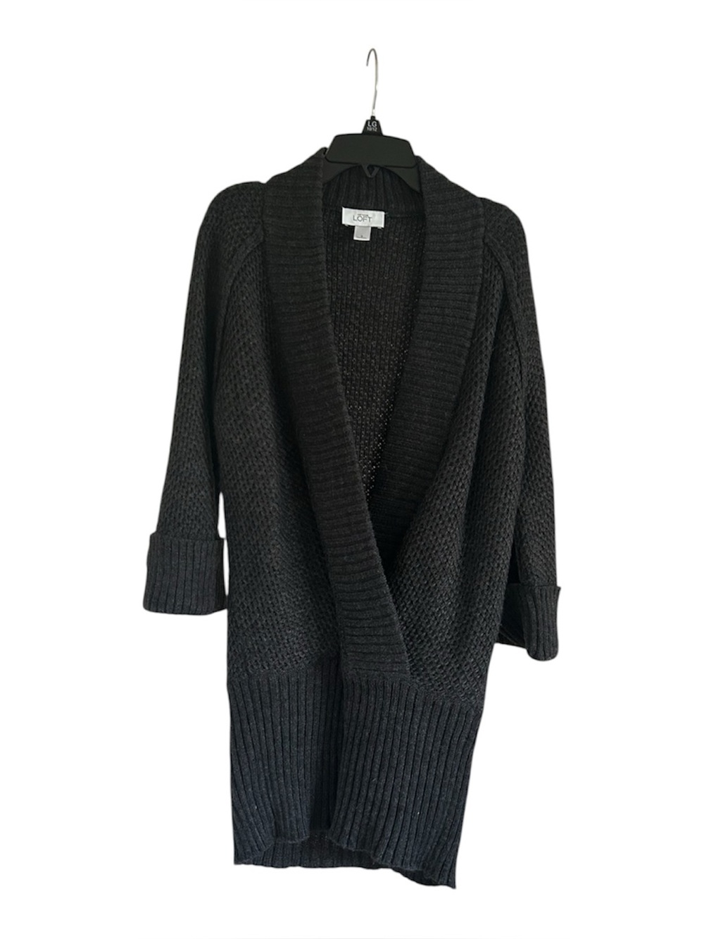 LOFT Knit Plunge Neck Dark Gray Size Small Short Sleeve Cardigan